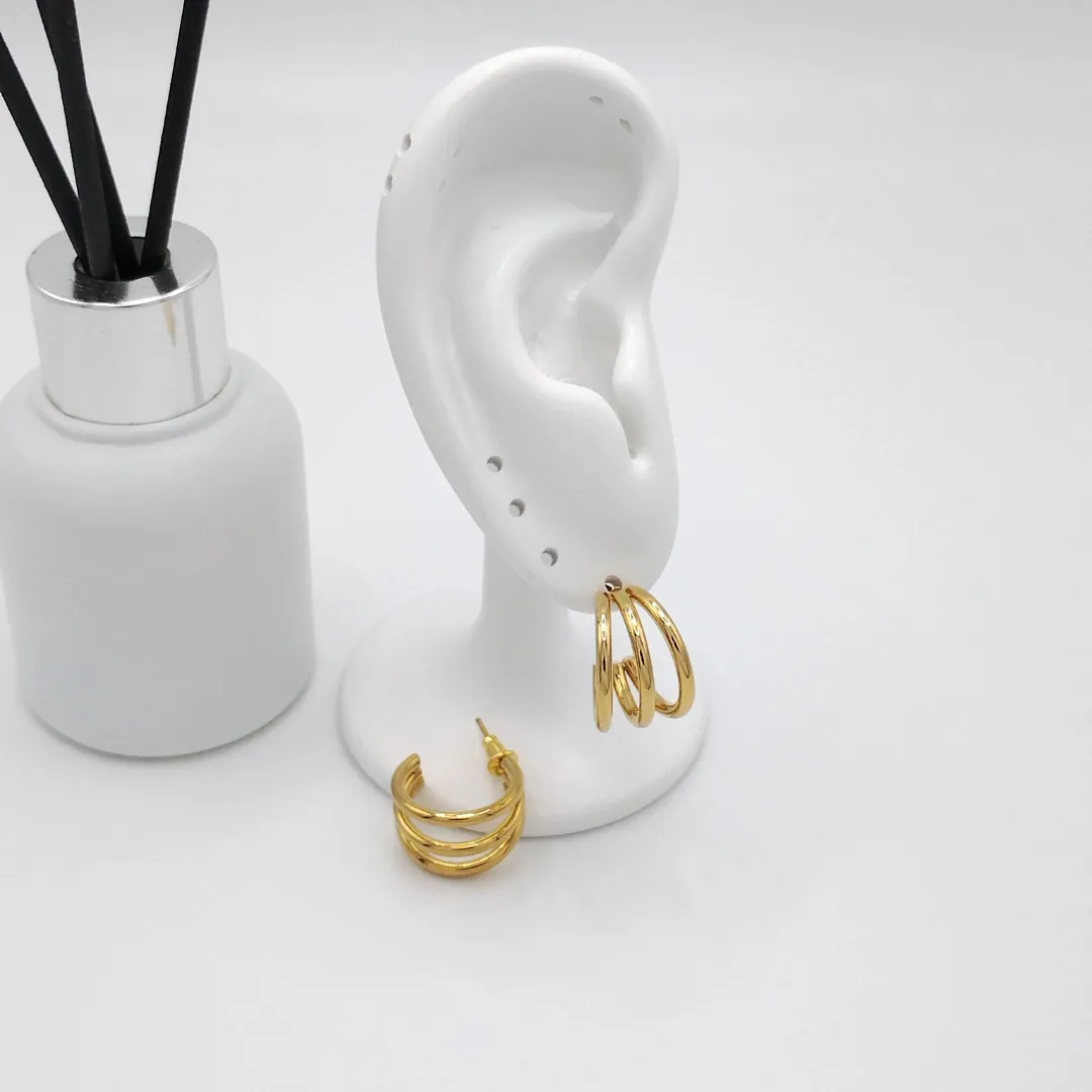 Arracada Triple Tubular 18mm Dorado